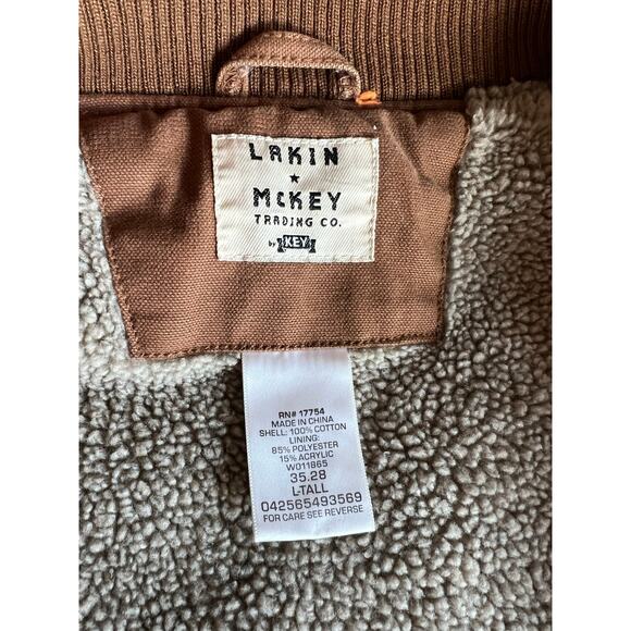 Lakin McKey men's large tall brown w/ patch cotton duck berber lined vest canvas - Picture 4 of 6